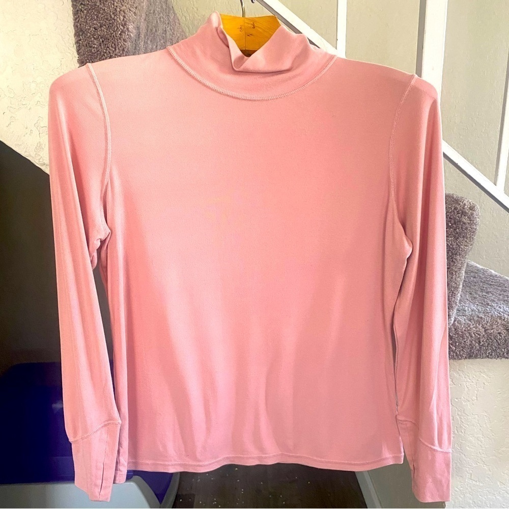 Women’s Zuda Long Sleeved Dusty Pink Funnel Neck Thumbhole Cuffed Yoga Shirt XL